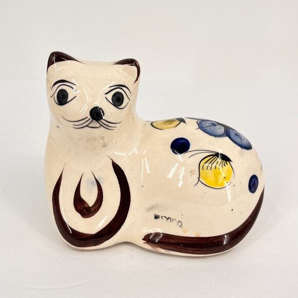 Tonala Cat Mexico Hand Painted Resting Cat Ceramic Figure - Picture 6 of 11